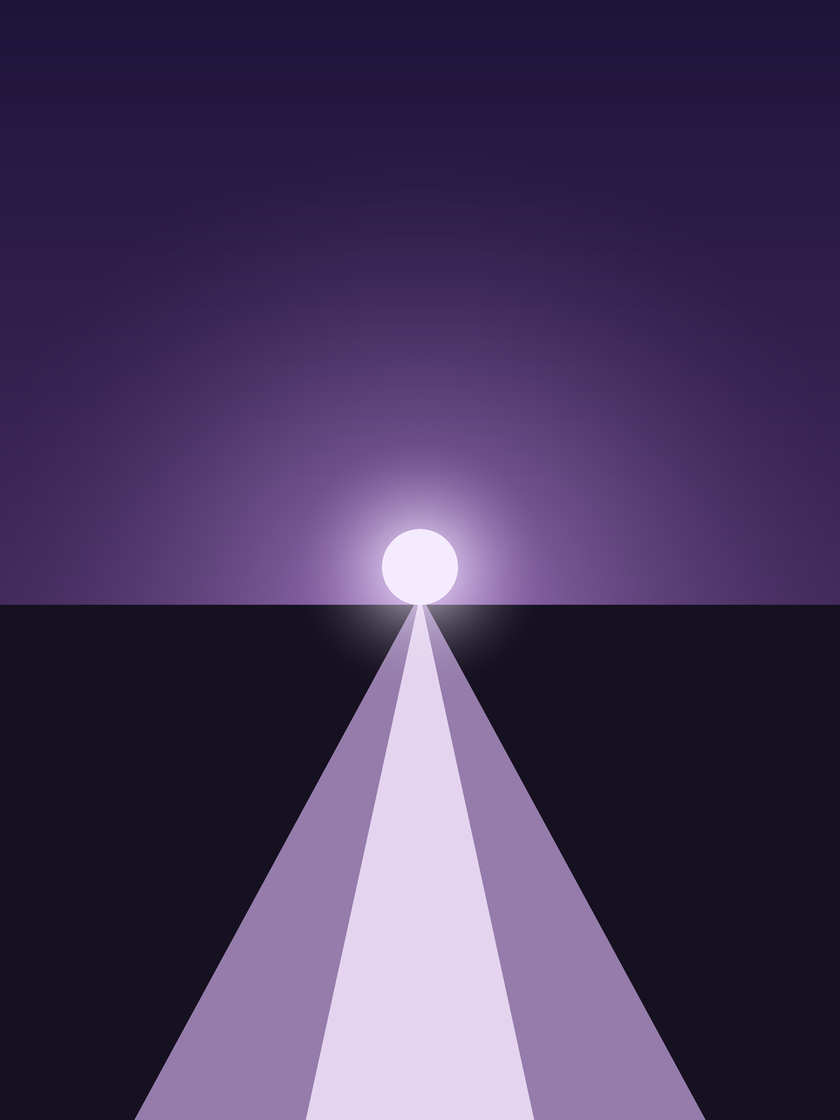 A lit path leading toward the rising light